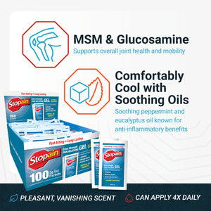 Stopain Pain Relief 3g Gel Packets, 100ct, 8% Menthol, Topical Pain Relief, Knee Pain Relief, Back Pain Relief, and Arthritis Pain Relief, Perfect for Workplace First Aid Cabinets, Made in USA StopainBuy Supplements Australia