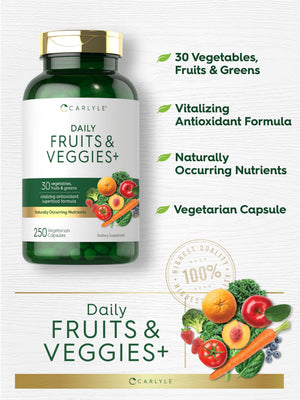 Carlyle Fruits and Veggies Supplement | 250 Capsules | Made with 30 Fruits and Vegetables | Vegetarian, Non-GMO, Gluten Free Superfood Formula CarlyleBuy Supplements Australia