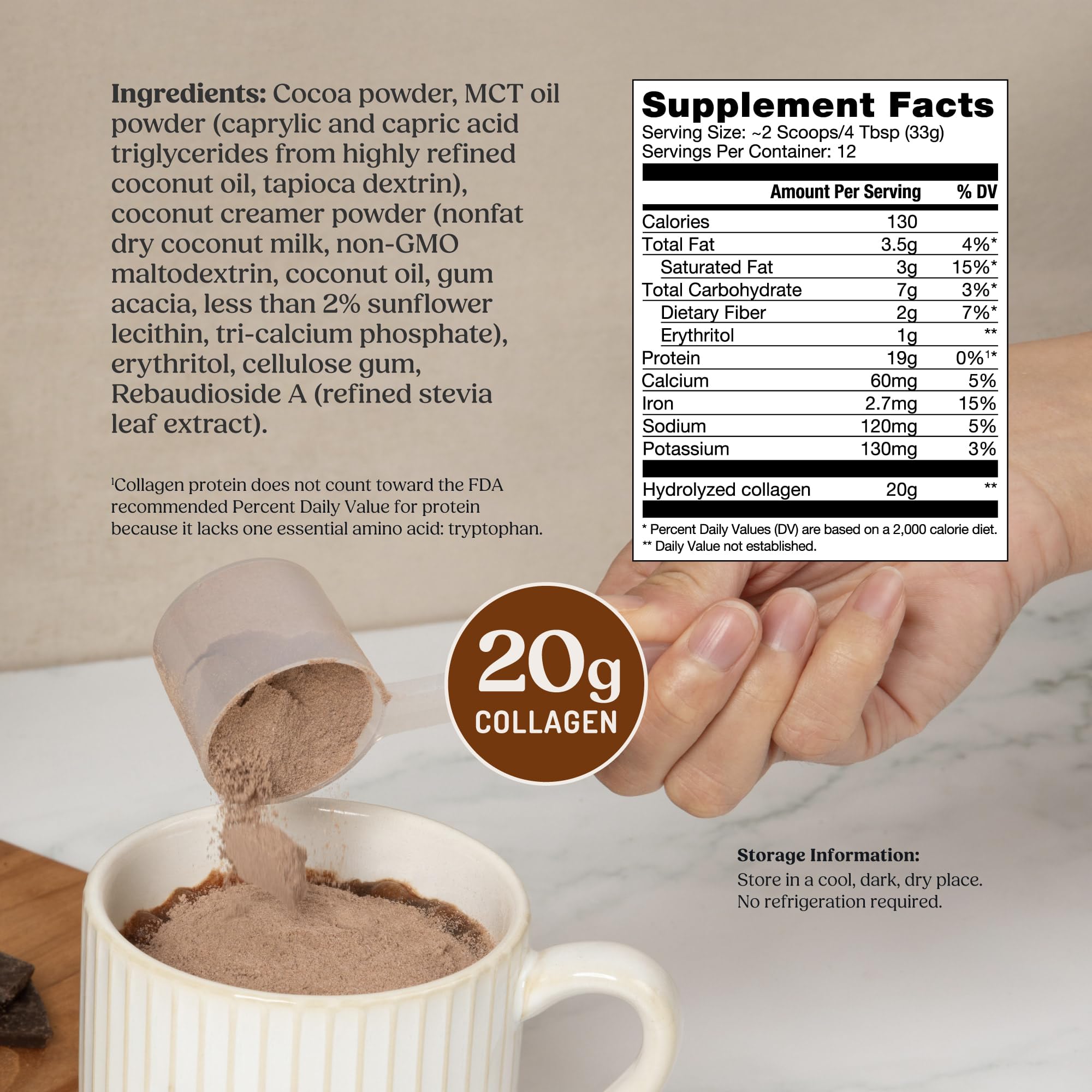 Bulletproof Chocolate Collagen Peptides Protein Powder with MCT Oil 17.6 oz