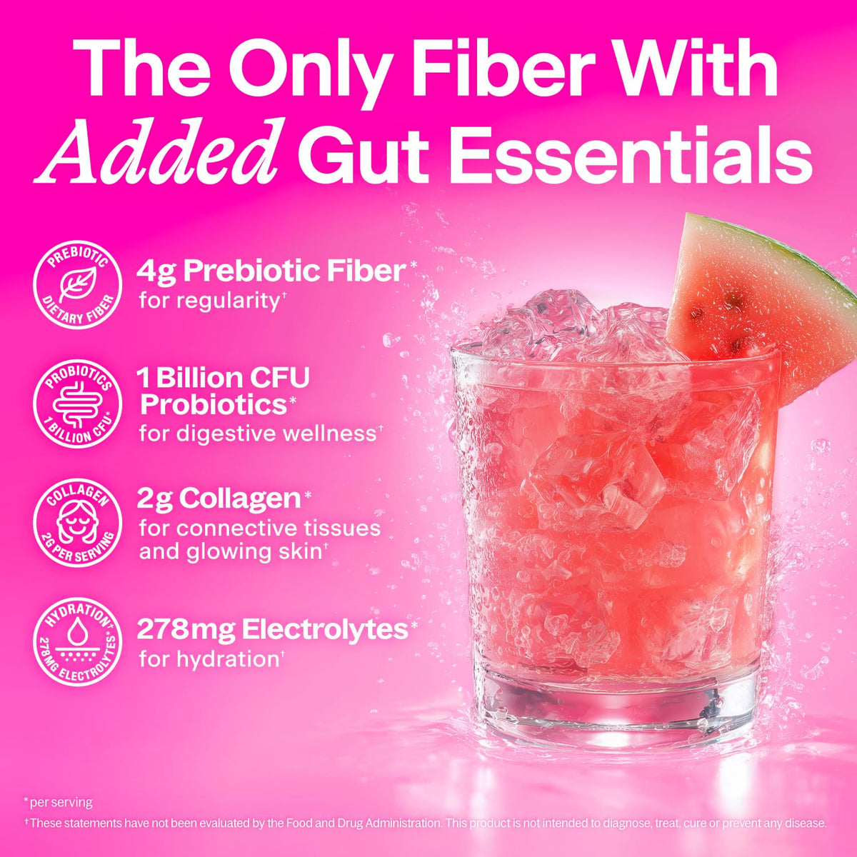 Belli Welli Fiber Supplement for Women & Men – Premium Daily Fiber Powder from Organic Acacia with Added Collagen, Electrolytes & Probiotics – No Bloat, Constipation & Gut Health Support (Watermelon)