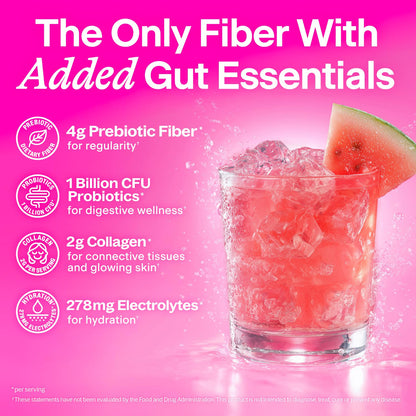 Belli Welli Fiber Supplement for Women & Men – Premium Daily Fiber Powder from Organic Acacia with Added Collagen, Electrolytes & Probiotics – No Bloat, Constipation & Gut Health Support (Watermelon)
