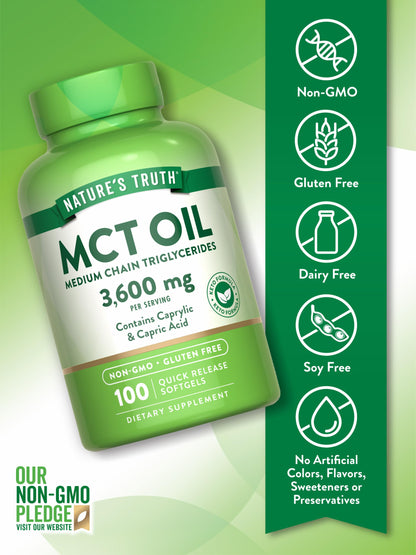 Nature's Truth MCT Oil Pills | 3600mg | 100 Softgels | Keto Friendly