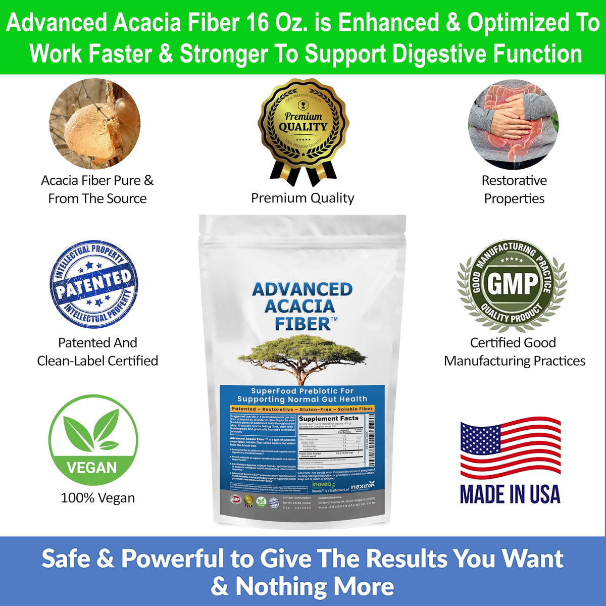 Advanced Acacia Fiber Powder 16oz Organic Soluble Fiber Leaky Gut Repair Powder. Natural Supplement for Gut Health, Regularity, Digestive Rejuvenation