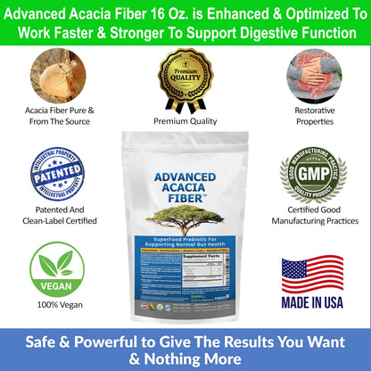 Advanced Acacia Fiber Powder 16oz Organic Soluble Fiber Leaky Gut Repair Powder. Natural Supplement for Gut Health, Regularity, Digestive Rejuvenation