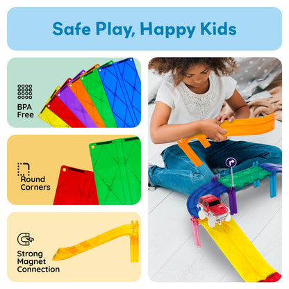 PicassoTiles 6 Piece Magnetic Tiles Race Track Ramp Accessories STEM Building Blocks Toys Magnet Tile Educational Construction Playset Boys Girls Brain Development and Creative Pretend Play Toy PTR06