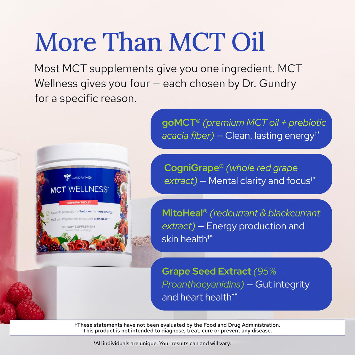 Gundry MD® MCT Wellness Powder, Raspberry Medley, 30 Servings