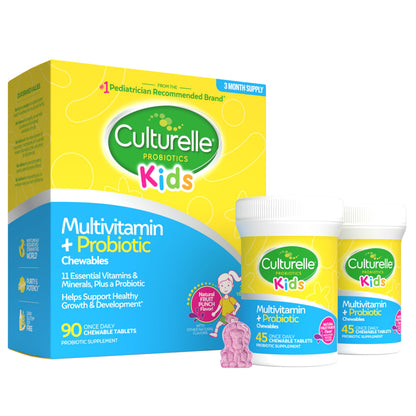 Culturelle Kids Complete Chewable Multivitamin + Probiotic For Kids, Ages 3+, 90 Count, Digestive Health, Oral Health & Immune Support - With 11 Vitamins & Minerals, including Vitamin C, D3 & Zinc