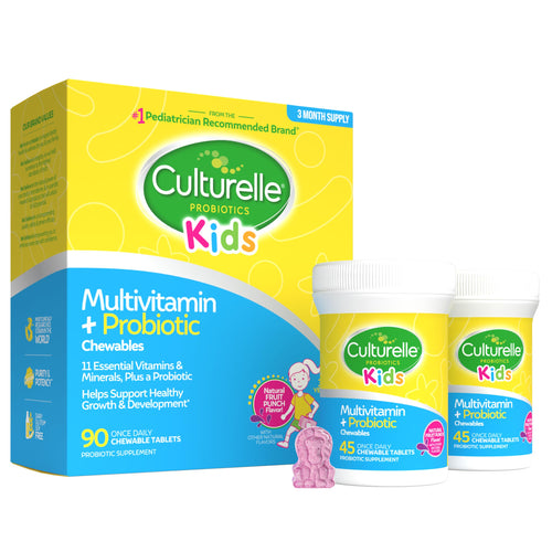 Culturelle Kids Complete Chewable Multivitamin + Probiotic For Kids, Ages 3+, 90 Count, Digestive Health, Oral Health & Immune Support - With 11 Vitamins & Minerals, including Vitamin C, D3 & Zinc