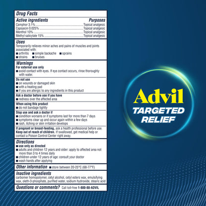 Advil Targeted Relief Pain Relieving Cream, Up to 8 Hours of Powerful Relief of Minor Arthritis Pain, Joint Pain, Lower Back Pain and Muscle Pain - 4 oz