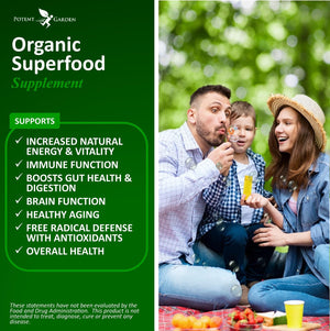 Potent Garden Organic Superfood Greens, Fruit and Veggies Supplement Rich in Vitamins & Antioxidants with Alfalfa, Beet Root & Tart Cherry to Boost Energy, Immunity & Gut Health, Greens Tablets 60 Ct Potent GardenBuy Supplements Australia