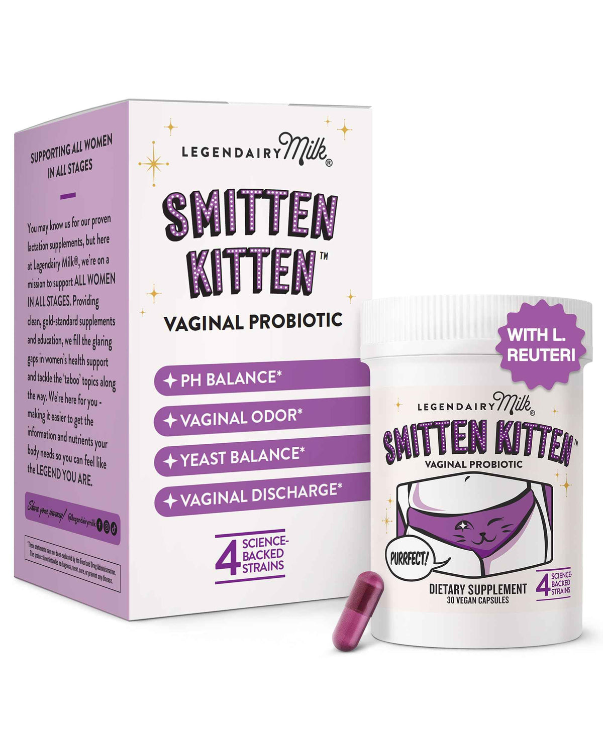 Legendairy Milk Smitten Kitten - Vaginal Probiotics for Women - Clinically-Studied Probiotics Lactobacillus Reuteri for Women's Vaginal Health