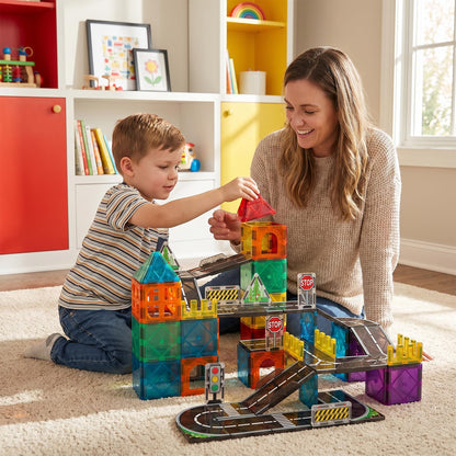 Sylvran Magnetic Tiles Road Set, 89 PCS Magnetic Building Blocks with Roads, Bridges & Ramps, STEM City Building Toys for Kids Ages 3-8, Educational Construction Magnet Toys, Gifts for Boys Girls