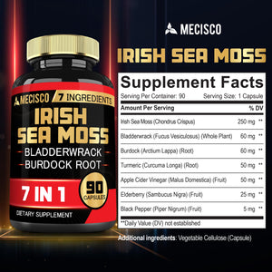 7in1 Irish Sea Moss Capsules 6750 Mg with Organic Bladderwrack & Burdock Root, Turmeric, Apple Cider Vinegar - Raw Seamos Pills for Hair, Skin, Thyroid Healths - 90 Caps for 3-Month Supply MeciscoBuy Supplements Australia