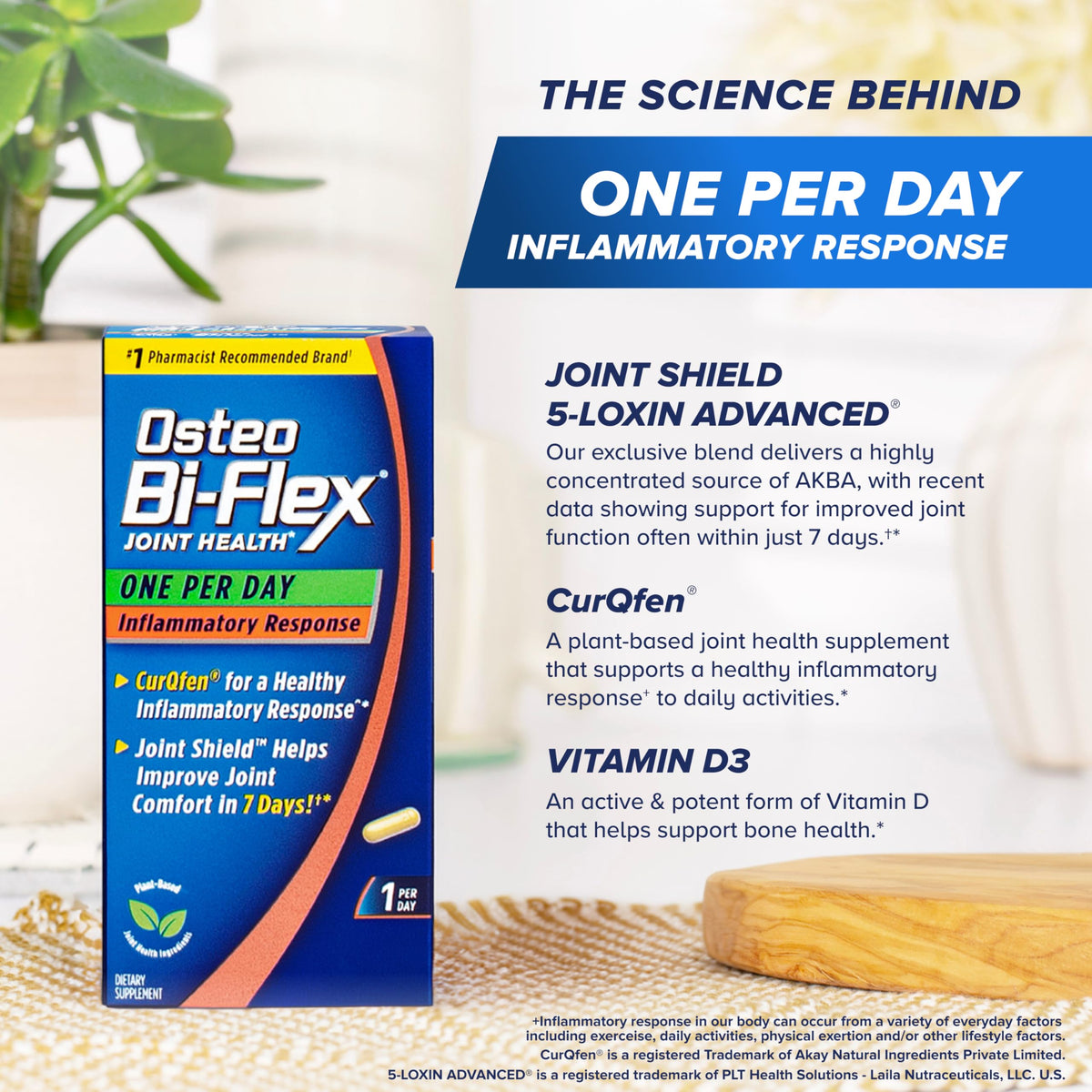 Osteo Bi-Flex One Per Day Inflammatory Response CurQfen Plant-Based Supplement, Improve Joint Function, Strength, Flexibility, Mobility 30 Capsules