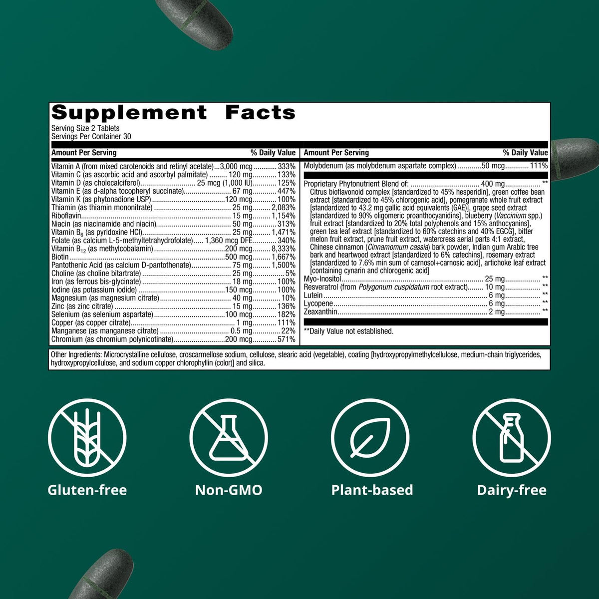 Metagenics PhytoMulti with Iron - Daily Multivitamin for Men & Women with Phytonutrients* - Methylfolate, Vitamins A‑K, Zinc & B6 - Iron Bisglycinate 18 mg - Non‑GMO, Gluten‑Free - 60 Tablets