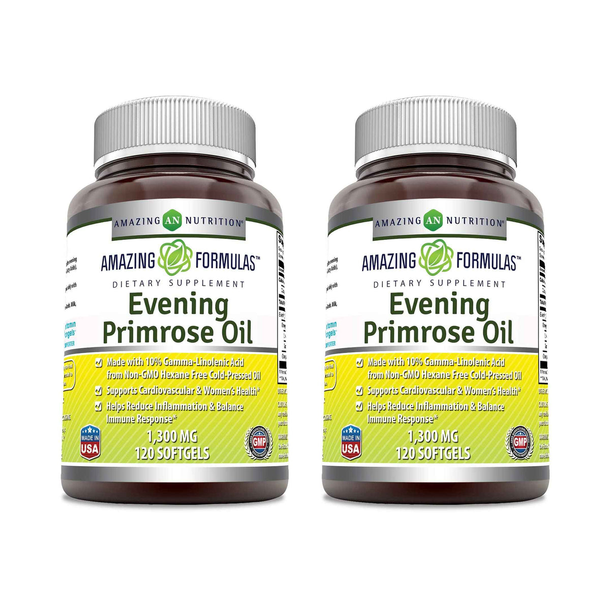 Amazing Formulas Evening Primrose Oil 1300mg, 10% GLA, Softgels Supplement - Hexane Free Cold Pressed Oil - Non-GMO - Gluten Free (250 Count)
