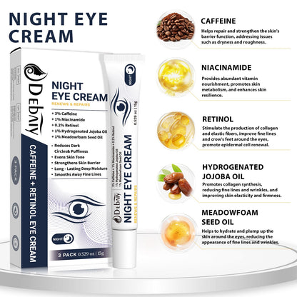 DEBAIY 3% Caffeine Eye Cream for Dark Circles & Puffiness – Anti-Aging Under Eye Treatment for Bags, Night Repair Eye Cream (3 Pack)