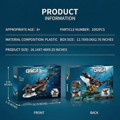 hhohio Mechanical Killer Whale Building Set, 1092 PCS Movable Ocean Animal Building Toys with Display Stand, Home Decor Gift for Adults Teens Kids Boys Ages 6+