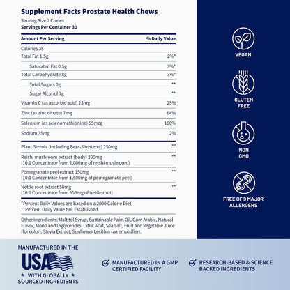 Snap Supplements Prostate Health Supplement for Men, 60 Sugar-Free Chews - Plant Sterols, Nettle Root & Reishi Mushroom - Supports Prostate and Urinary Wellness, Pomegranate-Berry Flavor, Vegan