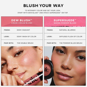 Saie Cheek Flush Duo - Dew Liquid Blush (.40 oz, Poppy), SuperSuede Baked Powder Blush (.01 oz, Stella) - Layerable, Skin-Nourishing Blushes for a Seamless Radiant Finish