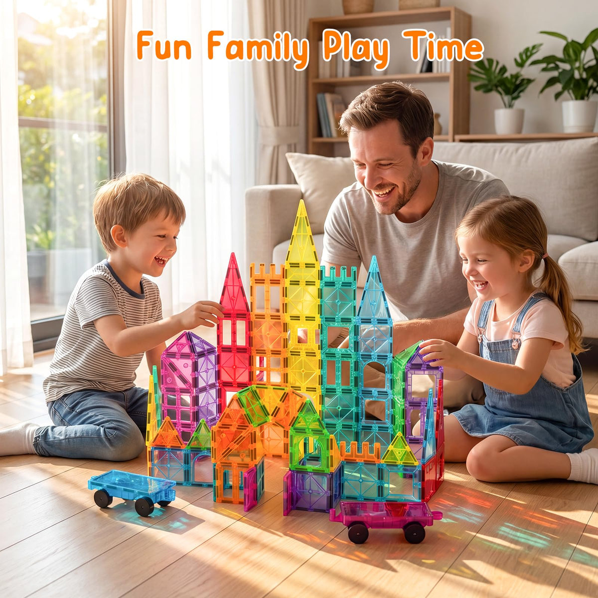 Bmag 100PCS Magnet Building Blocks with 2 Cars for Kids, Magnetic Tiles Stacking Building Set for Boys Girls, STEM Preschool Educational Learning Construction Toy