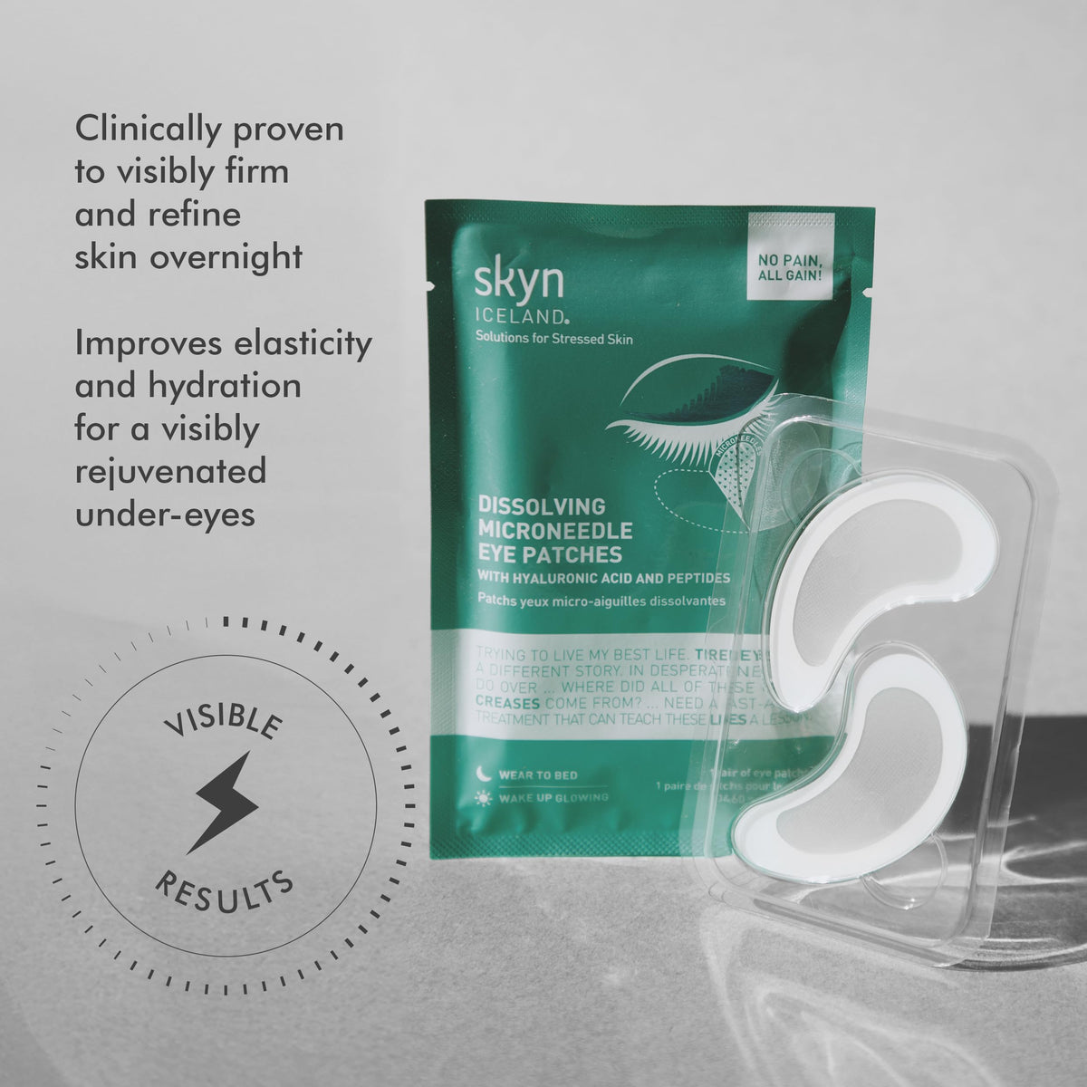 skyn ICELAND Dissolving Microneedle Under-Eye Patches - 39% Hyaluronic Acid & Peptides - No-Slip Overnight Eye Mask (8 Pairs)