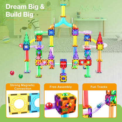 PicassoTiles 200 PCS Picasso Tiles Marble Run LED Race Track Set Ages 3+