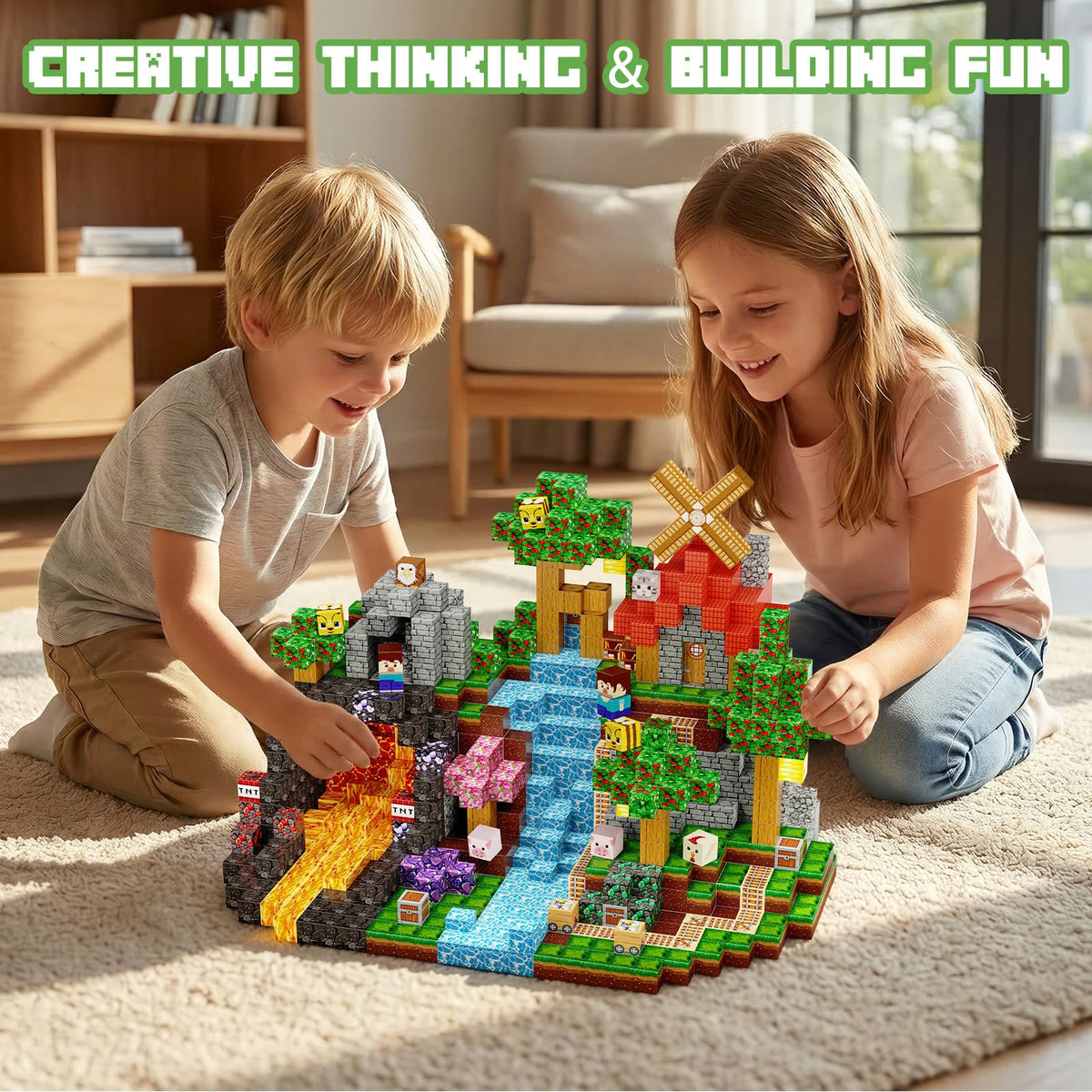 Laoren Magnetic Building Blocks, STEM Toys Educational Magnet Cubes for Kids Ages 4-12 (Rock Forest-200pcs)