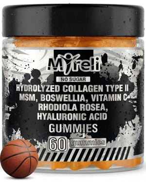 MYRELI Hydrolyzed Collagen Type II 500mg, MSM 700mg, Boswellia 200mg, Vitamin C 400mg, Rhodiola 100mg, Hyaluronic Acid 100mg, Joint Mobility, Flexibility, Basketball Athletes, Vegan, Non GMO, 60 Gummy