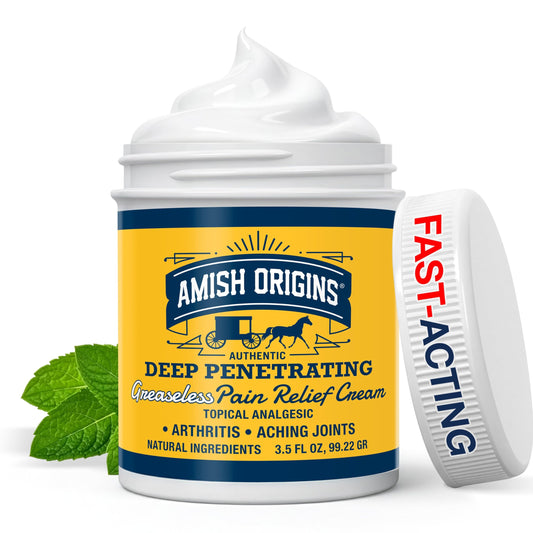 Amish Origins Arthritis Pain Relief Cream - 4 oz - Maximum Strength Deep Penetrating for Joint, Muscle, Knee, Back, Feet, Hand, Ankle, Aches, 1 Pack