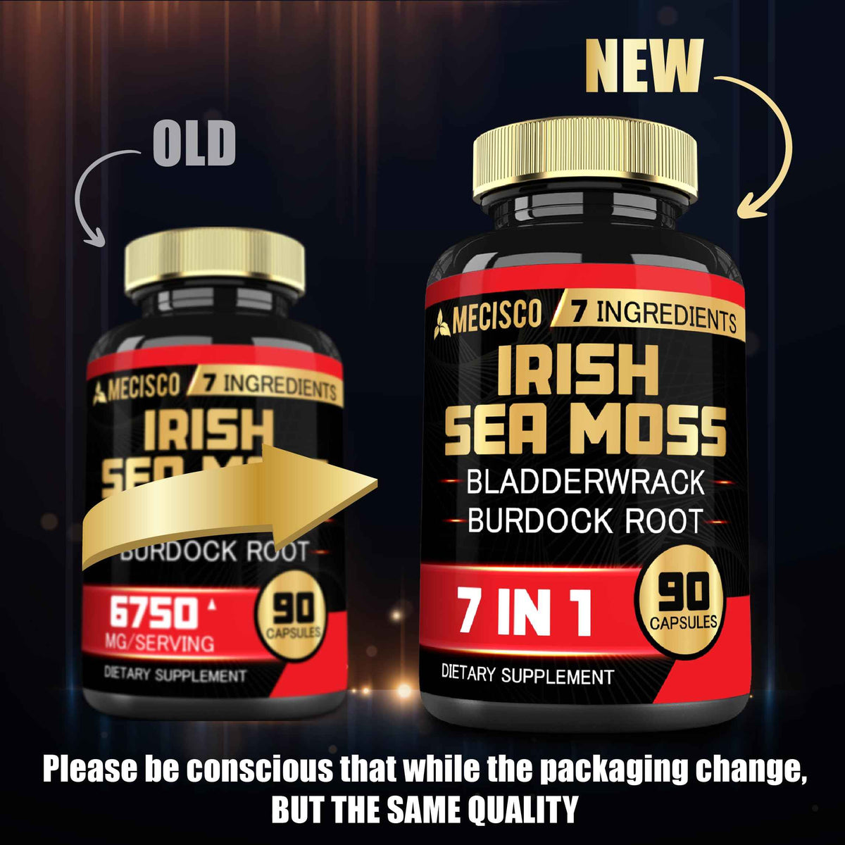 7in1 Irish Sea Moss Capsules 6750 Mg with Organic Bladderwrack & Burdock Root, Turmeric, Apple Cider Vinegar - Raw Seamos Pills for Hair, Skin, Thyroid Healths - 90 Caps for 3-Month Supply