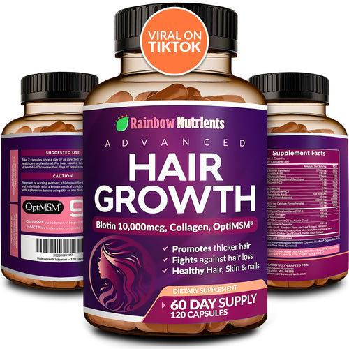 Hair Growth Vitamins for Women - Biotin 10,000mcg, Collagen, Patented OptiMSM, goMCT