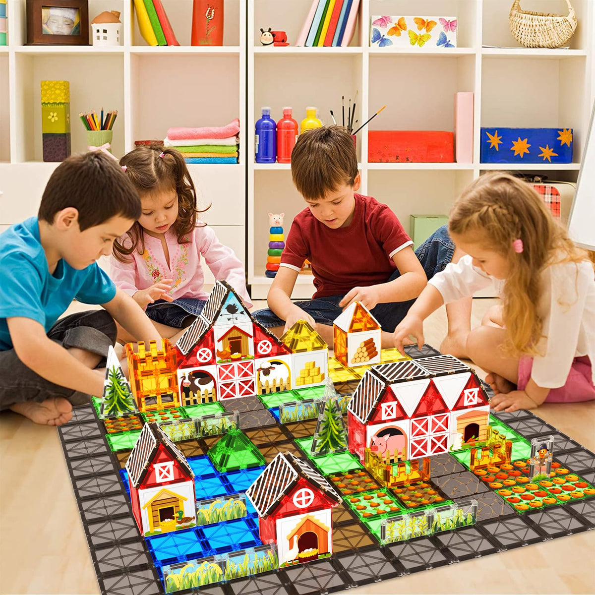 Magnetic Tiles Farm Animal Toys Set for Toddles Kids, Montessori STEM Toys for 3+ Year Old Boys Girls, Magnetic Building Blocks, Construction Sensory Magnets Games Educational Birthday Toys Gifts