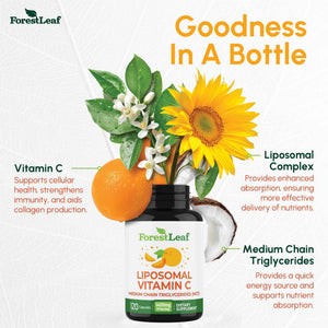 ForestLeaf Liposomal Vitamin C 1400mg Capsules - High Dose Vitamin C Liposomal Supplement w Coconut Oil Fatty Acids - Fast Absorption - Immune Support, Antioxidant