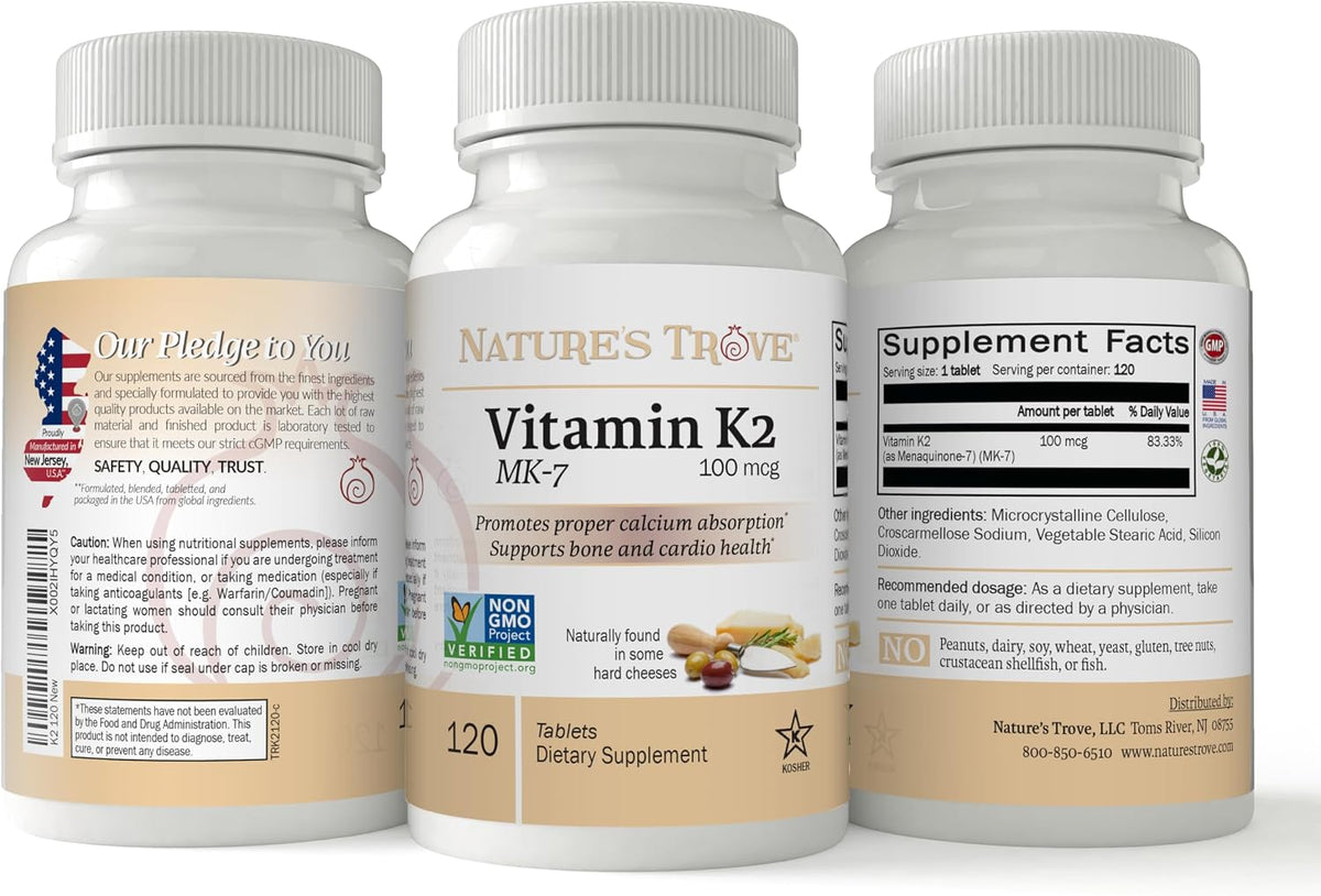 Nature's Trove Vitamin K2 MK7 Supplement, 100mcg, 120 Count, Vegan