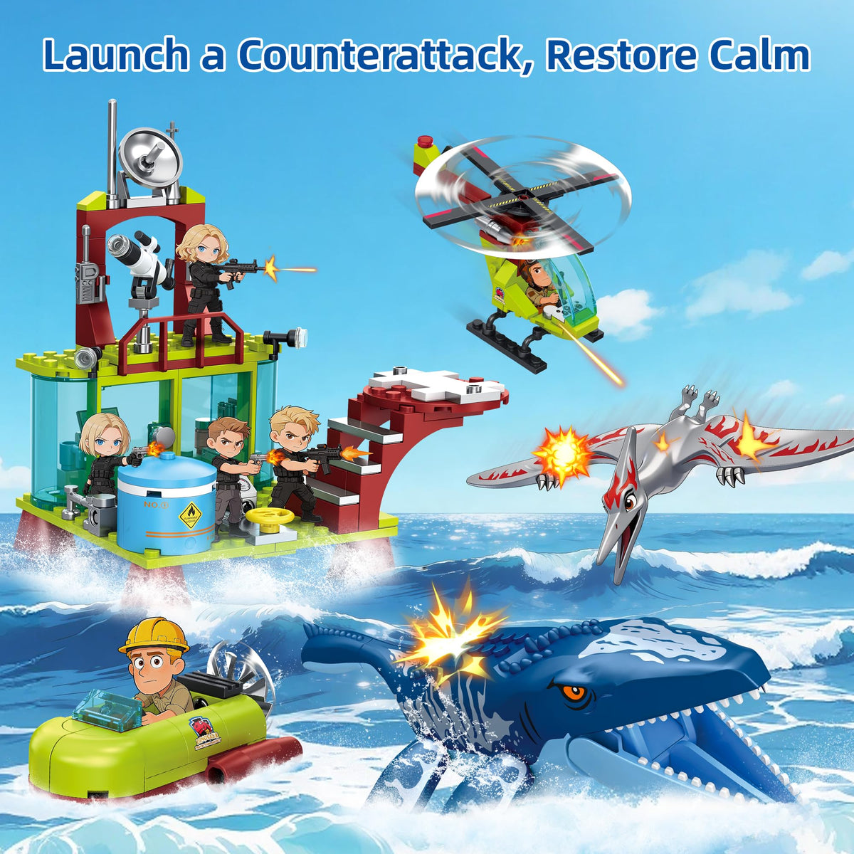 Ocean Explorer Mosasaurus Dinosaur Building Set Toys for Kids Boys Age 6-12