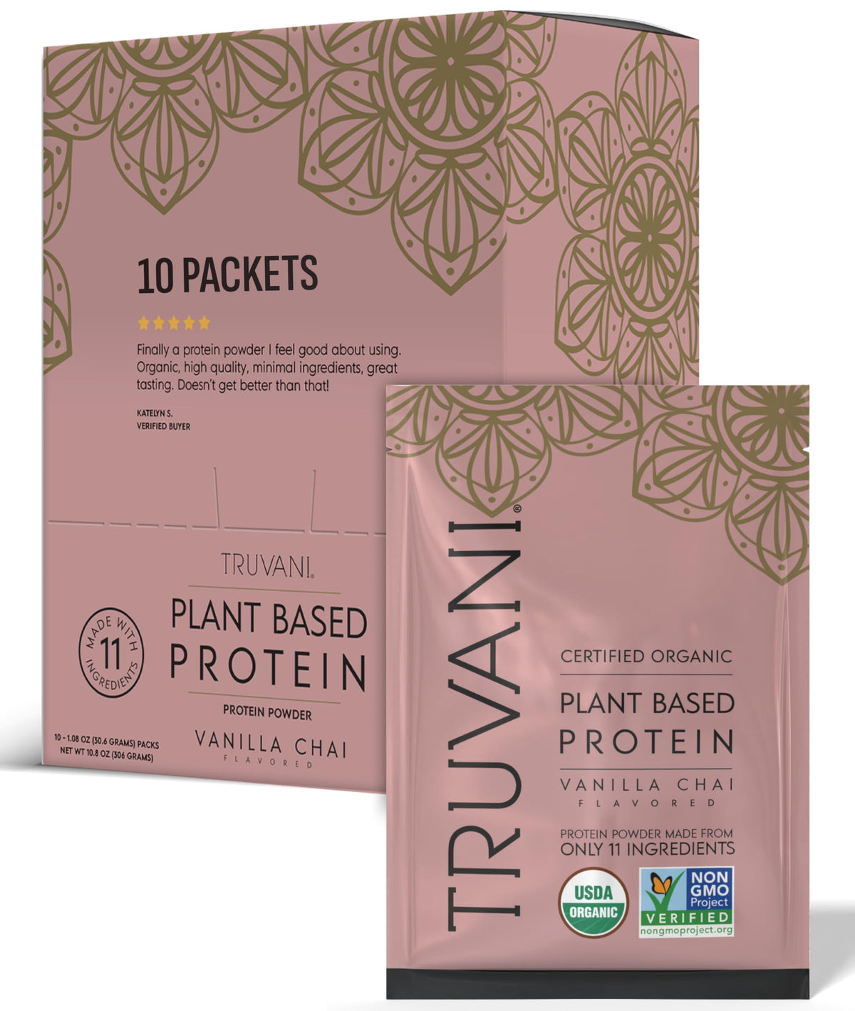 Truvani Organic Plant Based Protein Powder - Strawberry - 10 Servings - Vegan - 20g Pea Protein - Single Serving Travel Packets - Keto - Gluten & Dairy Free - Low Carb