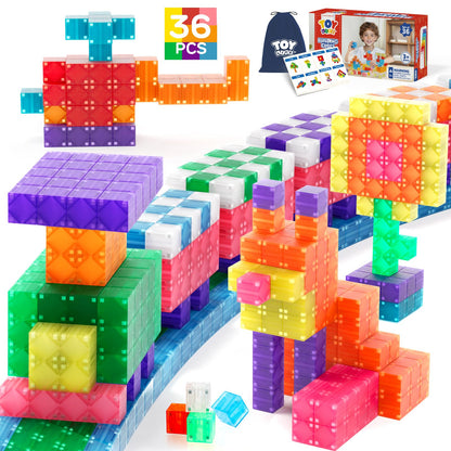 TOY Life Translucent Magnetic Blocks, 36-Piece STEM Set, Ages 3-8