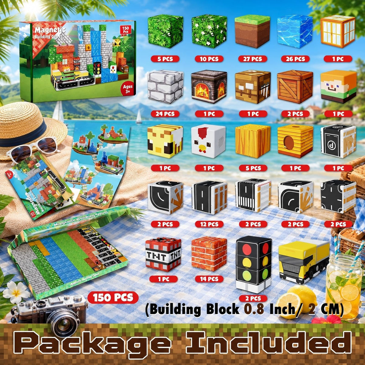 Annexfun Magnetic Blocks - 150PCS Magnetic Building Blocks Road Forest Magnetic Cubes - STEM Toys for Montessori Toddler Birthday Gifts -STEM Sensory Construction Toys for Kids Ages 3+ for Boy & Girl