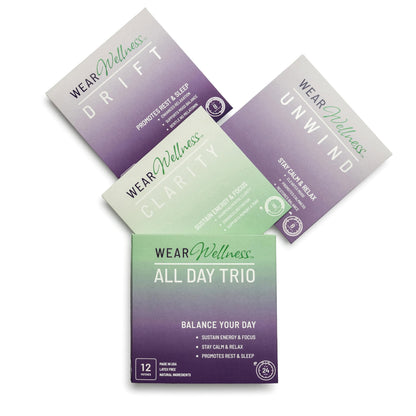 Wear Wellness All Day Trio - Unwind, Drift & Clarity Film Patches - Topical Patches for Calm, Focus & Sleep Support - Long-Lasting Effect – 12 Pack