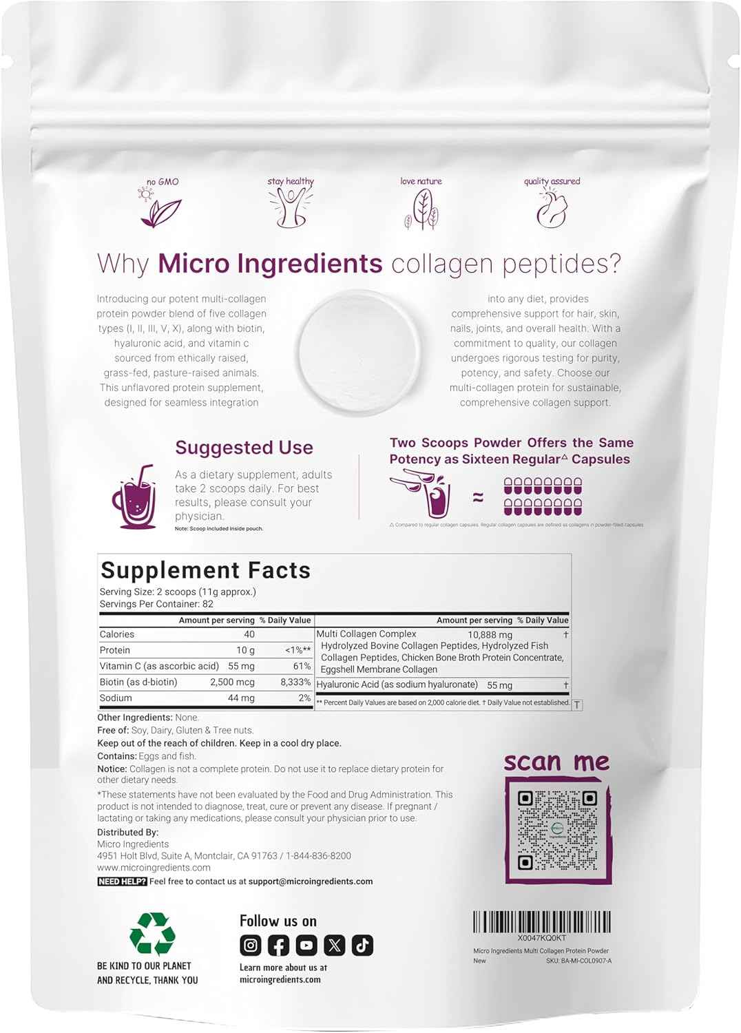 Micro Ingredients 8-in-1 Multi Collagen Powder & Women’s Probiotics 100 Billion CFU Veggie Capsules - 2 Pack - Hydrolyzed Peptides + Hyaluronic Acid & Vitamin C - 40 Strains + Cranberry & D-Mannose