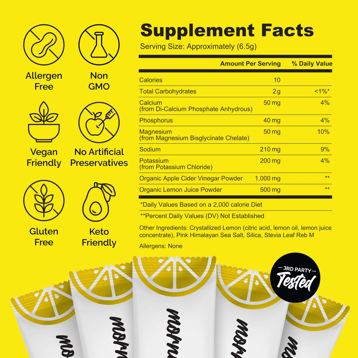 ROUTINE Morning Daily Hydration - Electrolyte Powder Packets - Lemon, Apple Cider Vinegar & Sea Salt Drink Mix - Sugar-Free, Keto & Paleo-Friendly - 3rd-Party