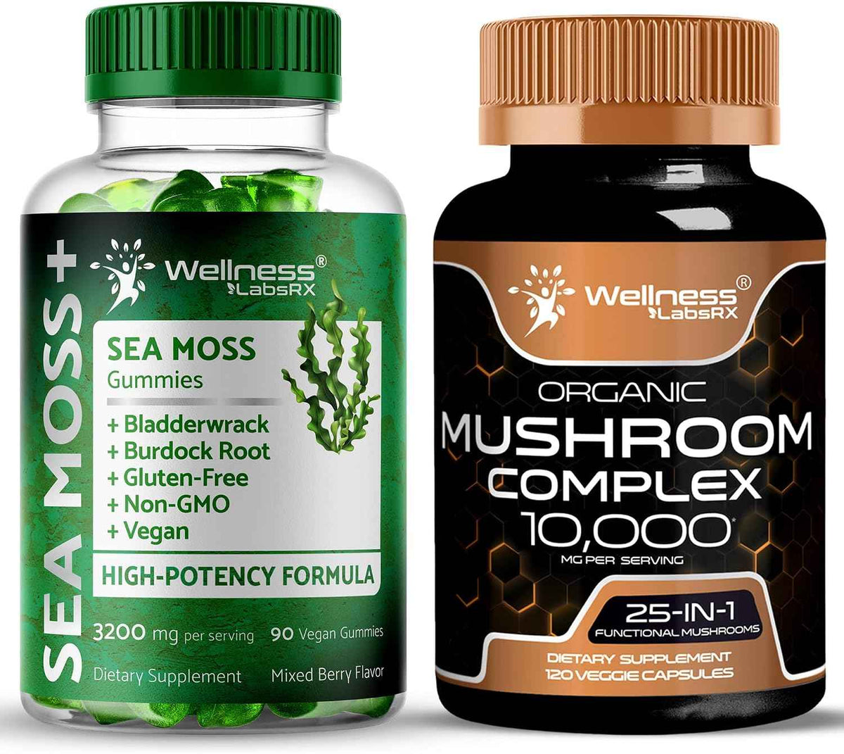 WELLNESS LABSRX Mushroom Supplement Capsules - Sea Moss Gummies - Bundle