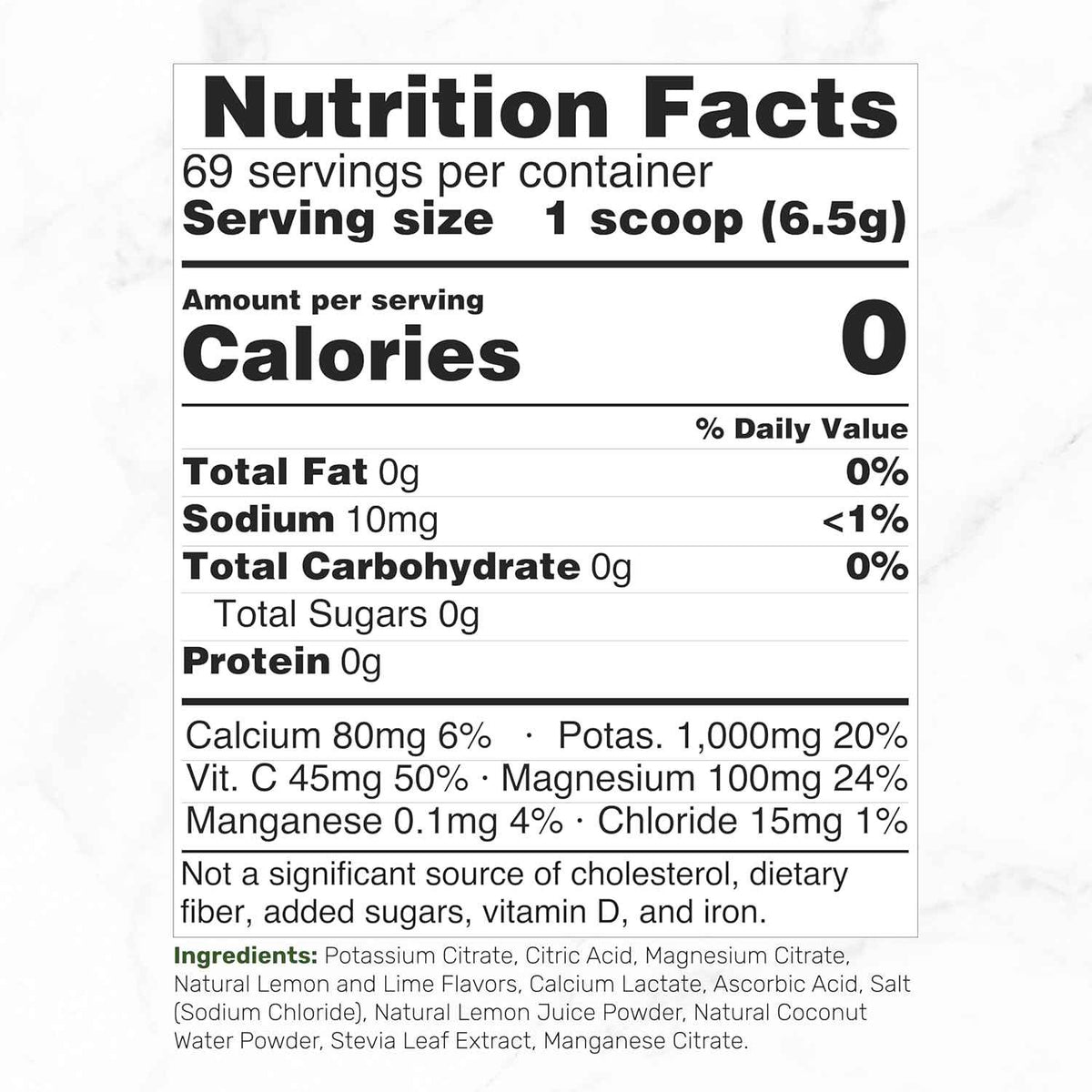 Electrolytes Powder, 1lb (69 Servings) - No Sugar, Lemon Lime - Hydration Supplement Drink Mix - High Potassium 1,000mg Per Serving, Manganese & Magnesium - Natural Hydration & Energy - Keto Friendly
