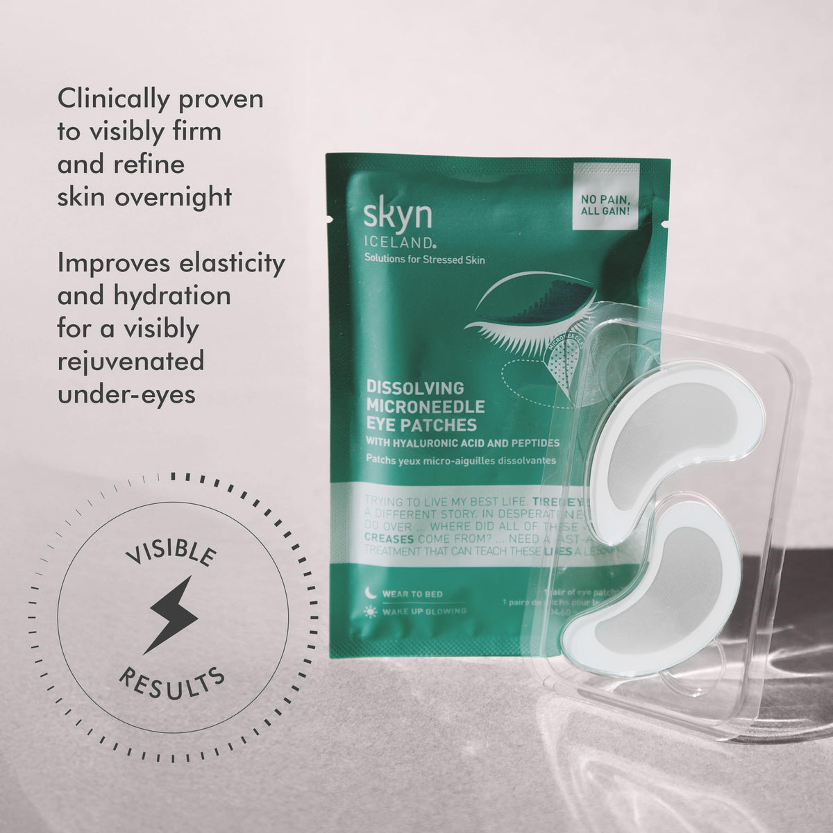 skyn ICELAND Dissolving Microneedle Under-Eye Patches - 39% Hyaluronic Acid & Peptides - Deep Hydration Overnight Mask (3 Pairs)