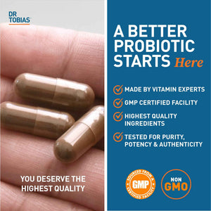 Dr. Tobias Probiotics 30 Billion, 10 Strains, 30 Billion CFU's, Targeted Release Probiotics for Women & Men, Supports Digestive Health, Shelf-Stable