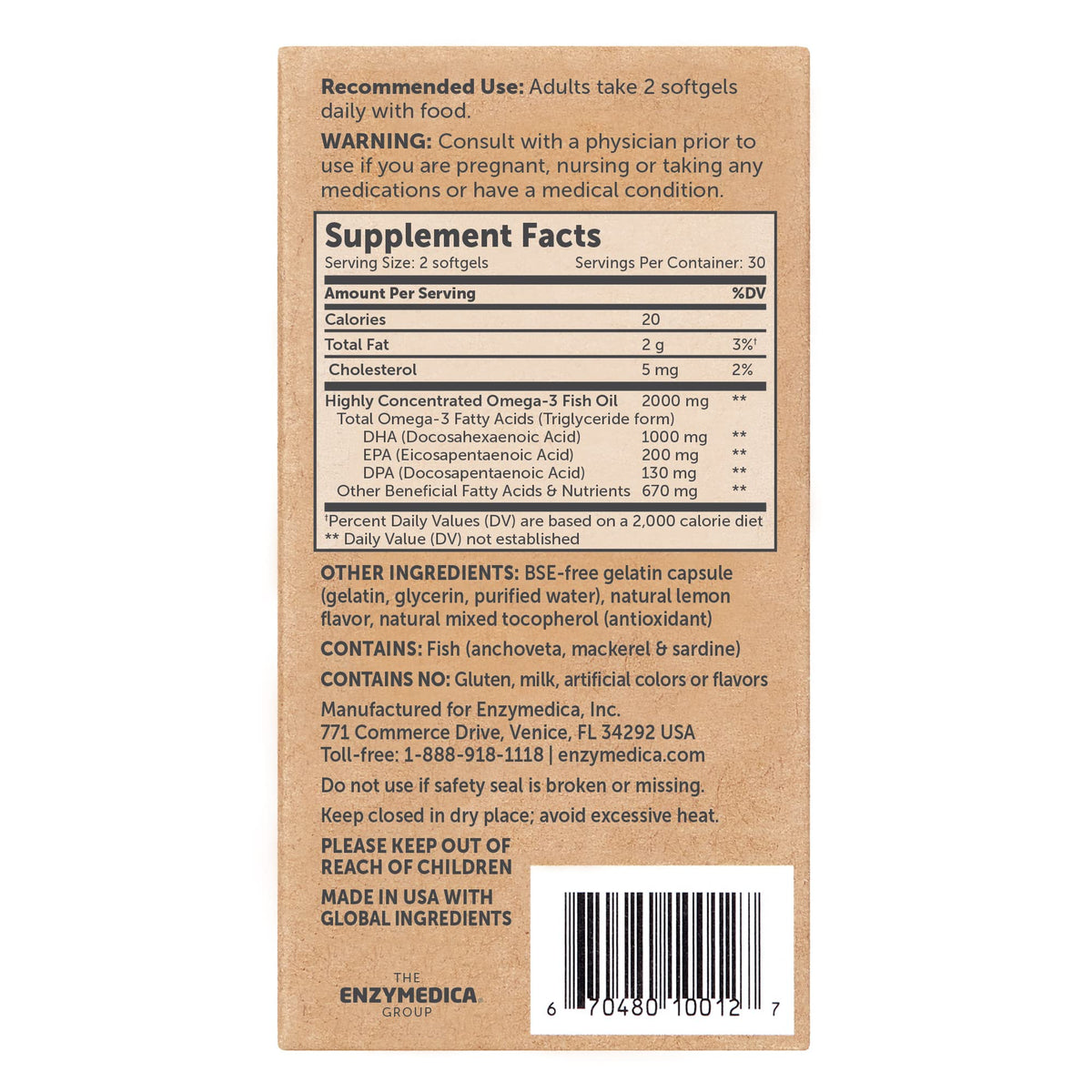 Aqua Biome by Enzymedica Omega 3 Fish Oil Maximum Strength - 120 Softgels - Fish Oil Omega 3 Fatty Acid Supplement for Women & Men, Source of DPA, EPA, & DHA, Heart & Brain Health Support, Gluten Free