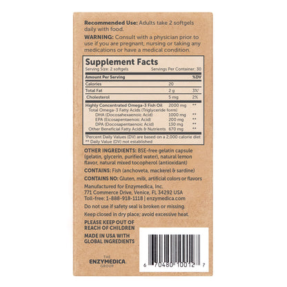 Aqua Biome by Enzymedica Omega 3 Fish Oil Maximum Strength - 120 Softgels - Fish Oil Omega 3 Fatty Acid Supplement for Women & Men, Source of DPA, EPA, & DHA, Heart & Brain Health Support, Gluten Free
