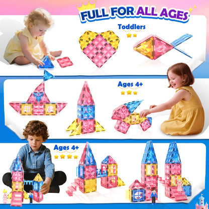 Soyee Diamond Magnetic Tiles Magnet Building Blocks - Princess Castle Toys for Girls & Boys Age 3-8 Birthday Present 5 6 7 8 9 10 Year Old Gifts for Kids Classroom