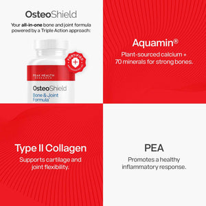 OsteoShield Peak Health Research - Bone & Joint Formula - Calcium Supplements for Women & Men with Vitamin D3, K2 & Aquamin
